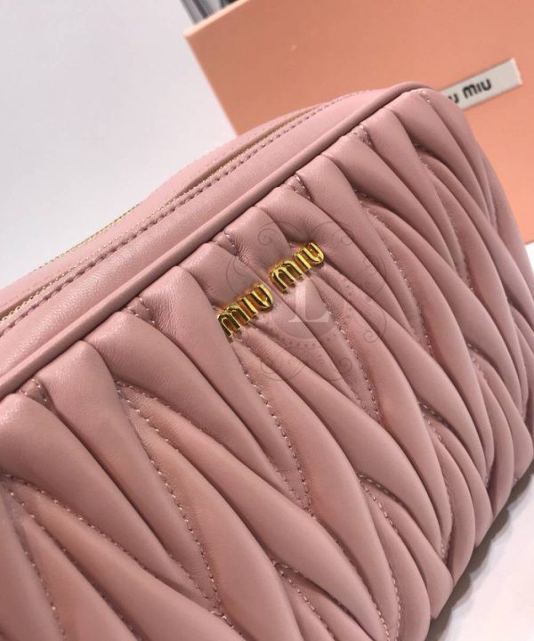 Replica Miu Miu Matelassé Leather Bandoleer Bag Pink