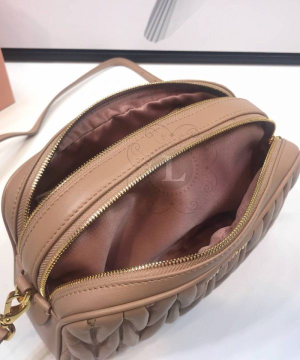 Replica Miu Miu Matelassé Leather Bandoleer Bag Biege