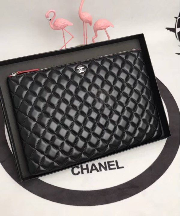 Replica Chanel Large Black Lambskin O Case