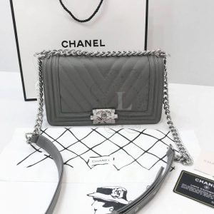 Replica Chanel Boy Chevron Grey Bag