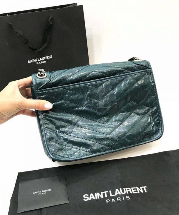 Replica YVES Saint Laurent Niki Medium Green Leather Shoulder Bag