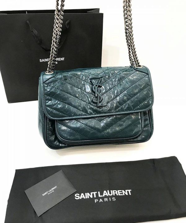 Replica Saint Laurent Niki Medium Green Leather Shoulder Bag