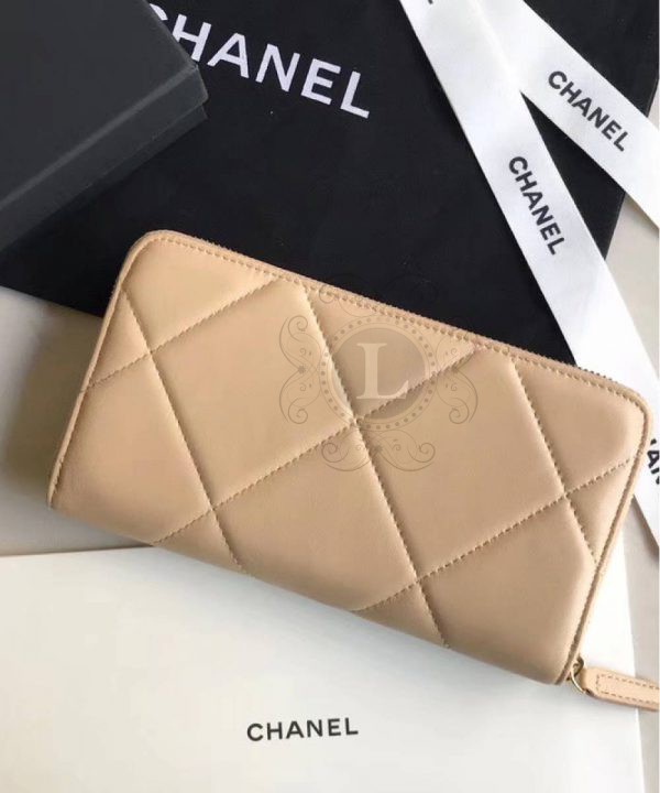 Replica Chanel 19 Flap Long Flap Wallet Beige