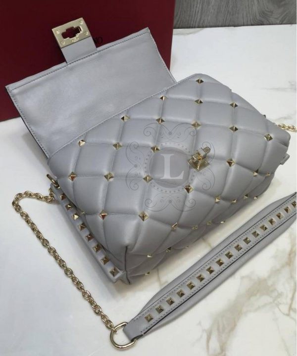 Replica Valentino Garavani Candystud Medium Shoulder Bag Grey