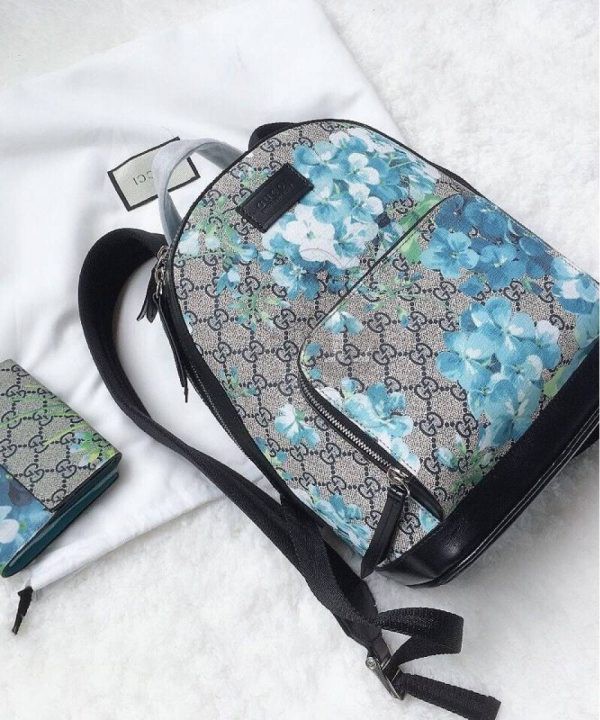 Replica Gucci Blooms Blue Coated Canvas Backpack