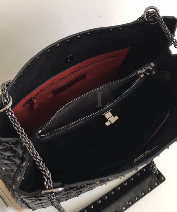 Replica Valentino Garavani Quilted Rockstud Spike Tote Bag Black