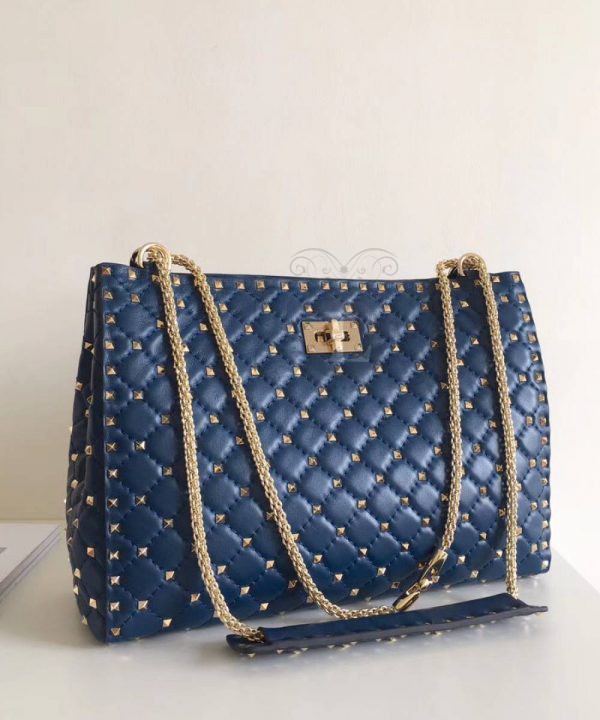 Replica Valentino Garavani Quilted Rockstud Spike Tote Bag Blue